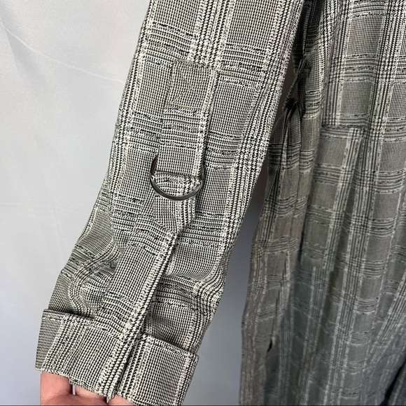 NEW TopShop Black & White Checkered Plaid Belted Mid Length Trench Coat 10 - Picture 4 of 5